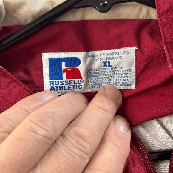 Vintage Russell Athletic Mens XL Windbreaker Track Jacket 90s Full Zip White Red - Picture 3 of 3